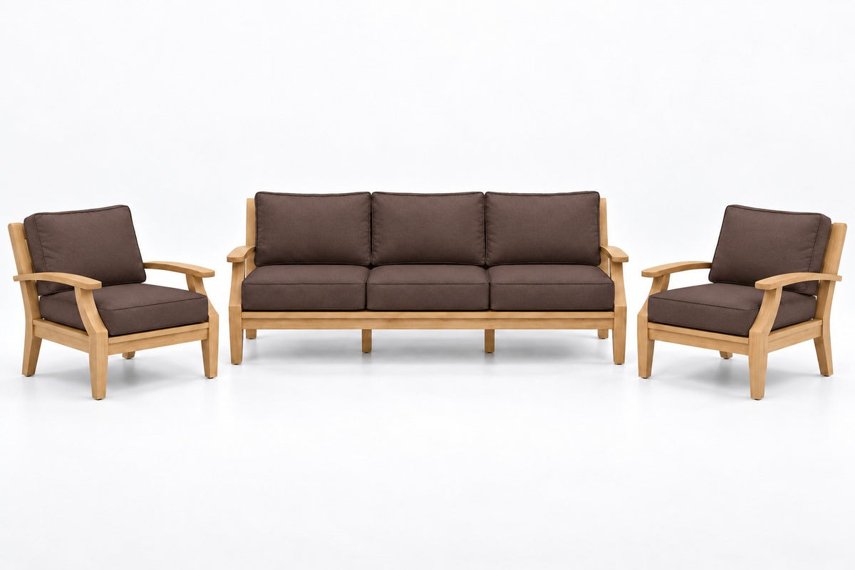 Mila Teak Outdoor Sofa Chat Set – 3 Piece in Olefin Dark Brown | Jr's Patio San Diego