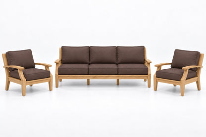 Mila Teak Outdoor Sofa Chat Set – 3 Piece in Olefin Dark Brown | Jr's Patio San Diego