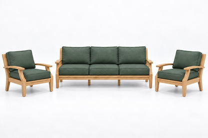 Mila Teak Outdoor Sofa Chat Set – 3 Piece in Olefin Dark Green | Jr's Patio San Diego