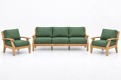 Mila Teak Outdoor Sofa Chat Set – 3 Piece in Olefin Green | Jr's Patio San Diego