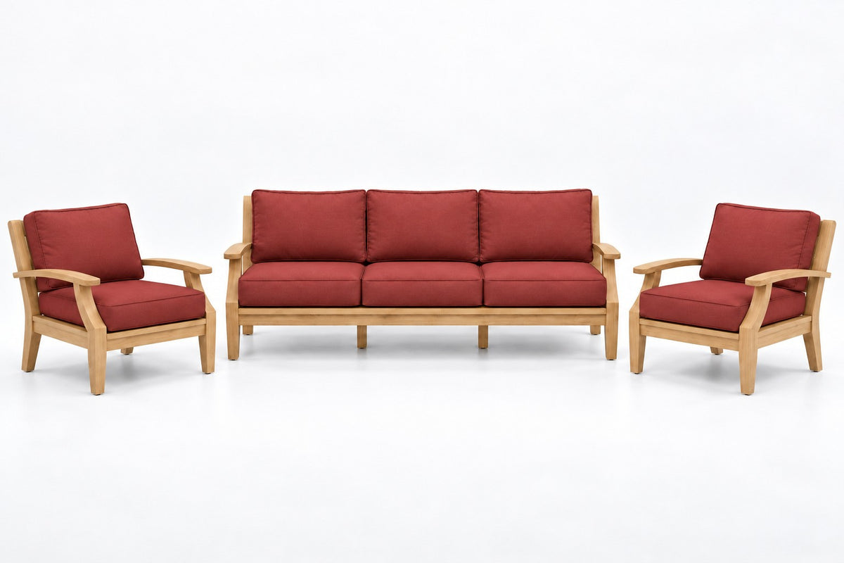 Mila Teak Outdoor Sofa Chat Set – 3 Piece in Olefin Red | Jr's Patio San Diego