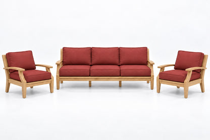 Mila Teak Outdoor Sofa Chat Set – 3 Piece in Olefin Red | Jr's Patio San Diego