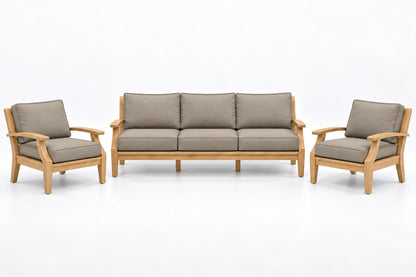 Mila Teak Outdoor Sofa Chat Set – 3 Piece in Olefin Tan & Brown | Jr's Patio San Diego
