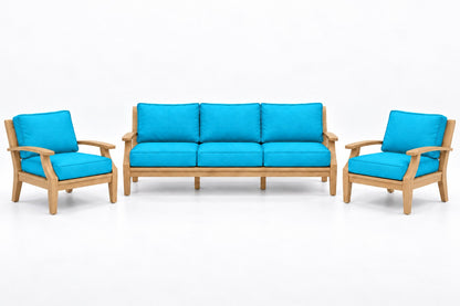 Mila Teak Outdoor Sofa Chat Set – 3 Piece in Olefin Turquoise | Jr's Patio San Diego
