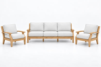 Mila Teak Outdoor Sofa Chat Set – 3 Piece in Olefin White | Jr's Patio San Diego