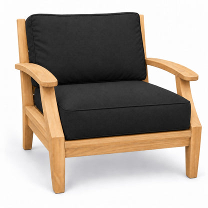 Mila Teak Club Chair in Sunbrella - Canvas Black | Jr's Patio San Diego