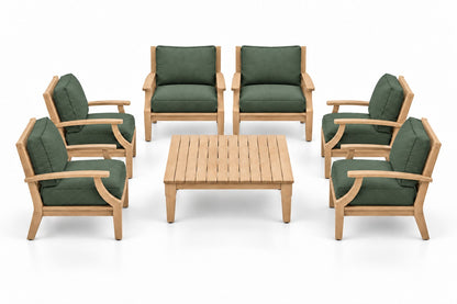 Mila Teak Outdoor Club Chair Set – 7 Piece in Olefin Dark Green | Jr's Patio San Diego