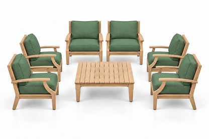Mila Teak Outdoor Club Chair Set – 7 Piece in Olefin Green | Jr's Patio San Diego