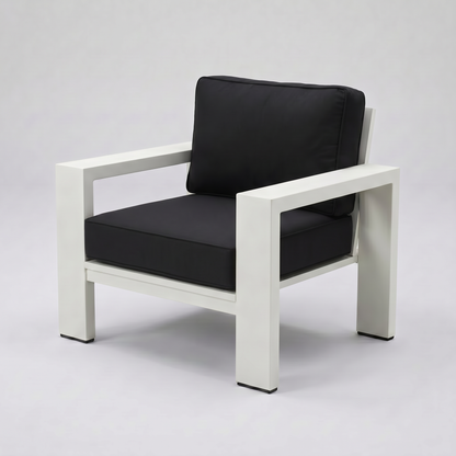 Kai Aluminum Club Chair – Beige frame – Sunbrella 5408 Canvas Black