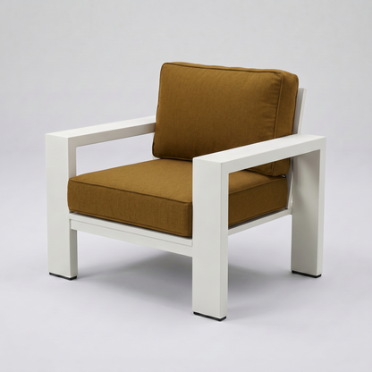 Kai Aluminum Club Chair – Beige frame – Sunbrella 5488 Canvas Teak