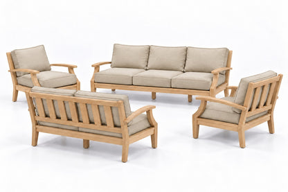 Mila Teak Outdoor Sofa & Loveseat Conversation Set – 4 Piece in Olefin Beige | Jr's Patio San Diego