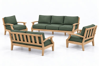 Mila Teak Outdoor Sofa & Loveseat Conversation Set – 4 Piece in Olefin Dark Green | Jr's Patio San Diego
