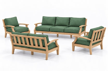 Mila Teak Outdoor Sofa & Loveseat Conversation Set – 4 Piece in Olefin Green | Jr's Patio San Diego