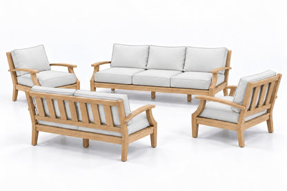 Mila Teak Outdoor Sofa & Loveseat Conversation Set – 4 Piece in Olefin White | Jr's Patio San Diego
