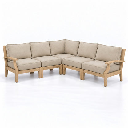 Mila Teak Outdoor Corner Sectional Set – 5 Piece in Olefin Beige | Jr's Patio San Diego