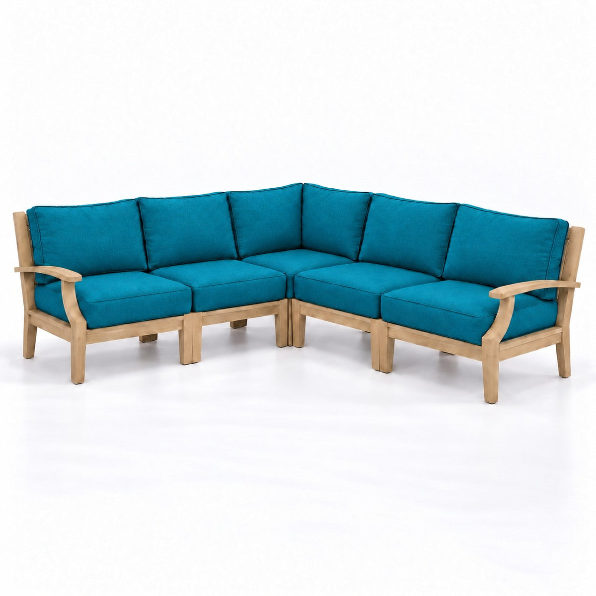 Mila Teak Outdoor Corner Sectional Set – 5 Piece in Olefin Blue & Green | Jr's Patio San Diego