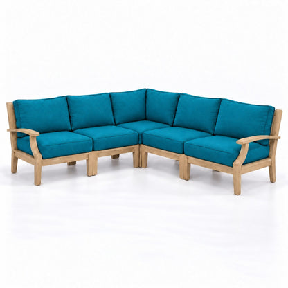 Mila Teak Outdoor Corner Sectional Set – 5 Piece in Olefin Blue & Green | Jr's Patio San Diego