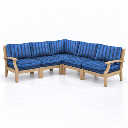 Mila Teak Outdoor Corner Sectional Set – 5 Piece in Olefin Blue Stripe | Jr's Patio San Diego