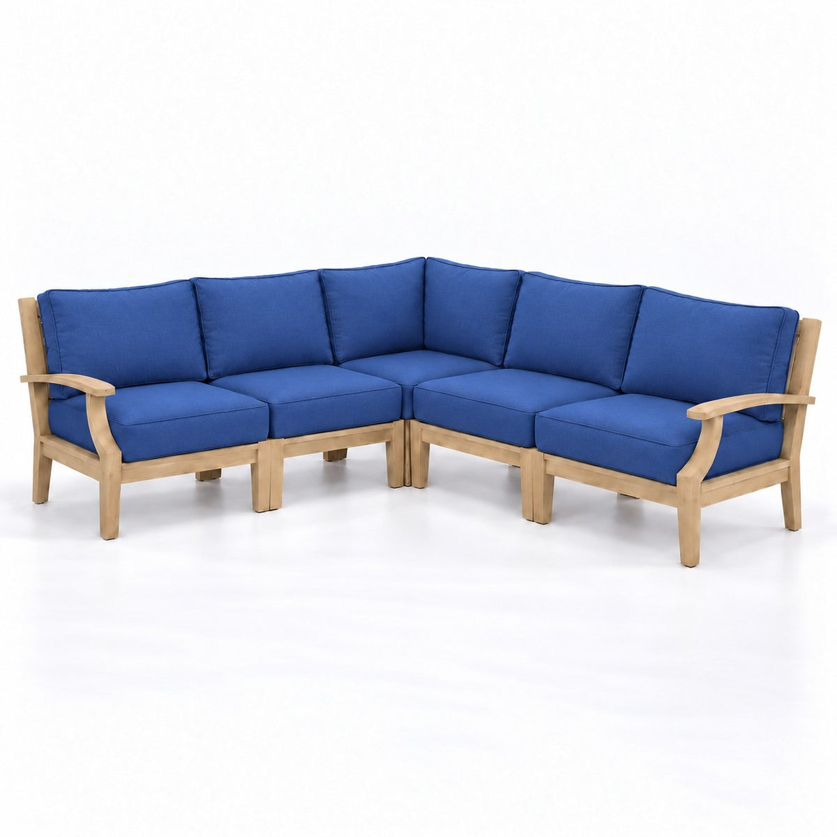 Mila Teak Outdoor Corner Sectional Set – 5 Piece in Olefin Blue | Jr's Patio San Diego