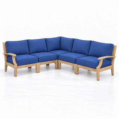 Mila Teak Outdoor Corner Sectional Set – 5 Piece in Olefin Blue | Jr's Patio San Diego