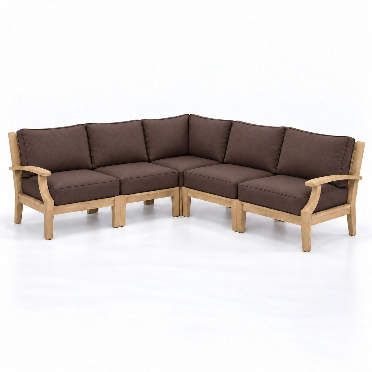 Mila Teak Outdoor Corner Sectional Set – 5 Piece in Olefin Dark Brown | Jr's Patio San Diego