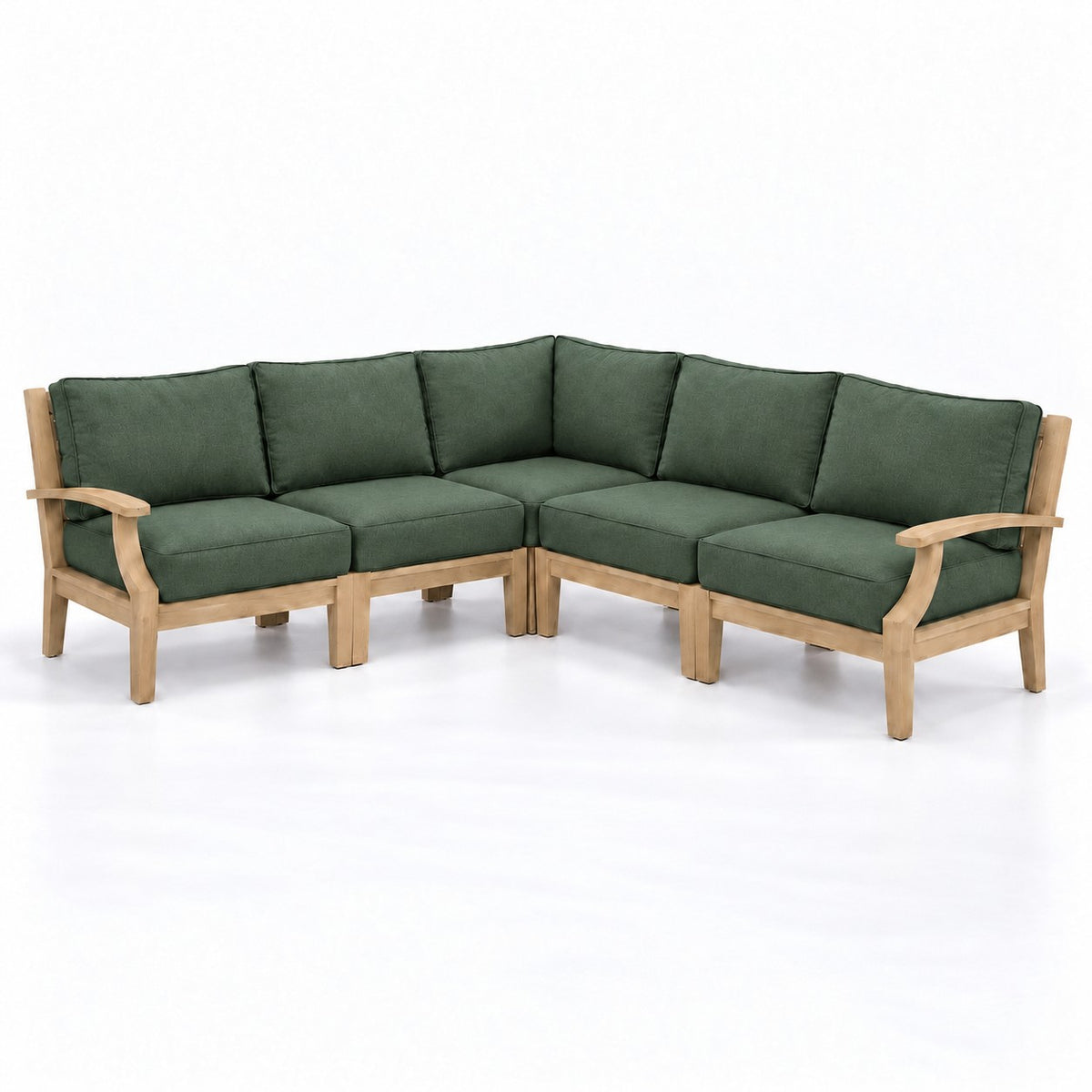Mila Teak Outdoor Corner Sectional Set – 5 Piece in Olefin Dark Green | Jr's Patio San Diego