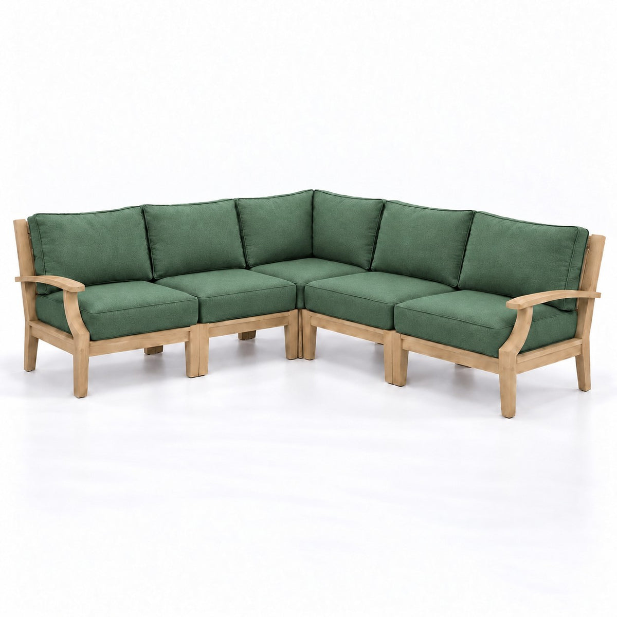 Mila Teak Outdoor Corner Sectional Set – 5 Piece in Olefin Green | Jr's Patio San Diego