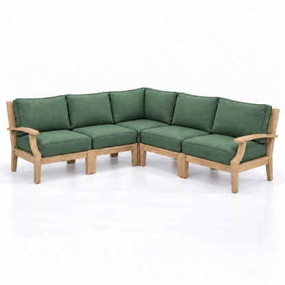 Mila Teak Outdoor Corner Sectional Set – 5 Piece in Olefin Green | Jr's Patio San Diego
