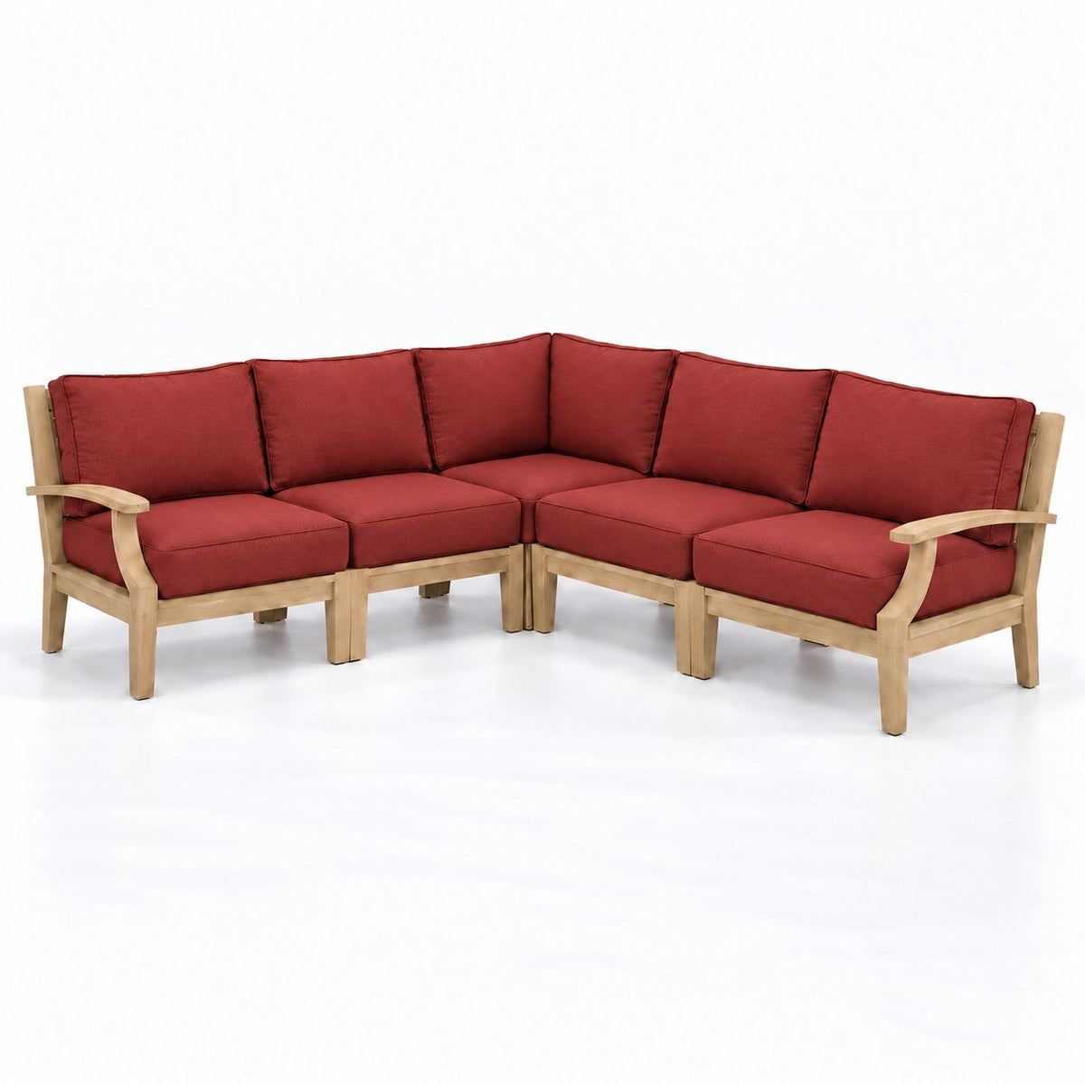 Mila Teak Outdoor Corner Sectional Set – 5 Piece in Olefin Red | Jr's Patio San Diego