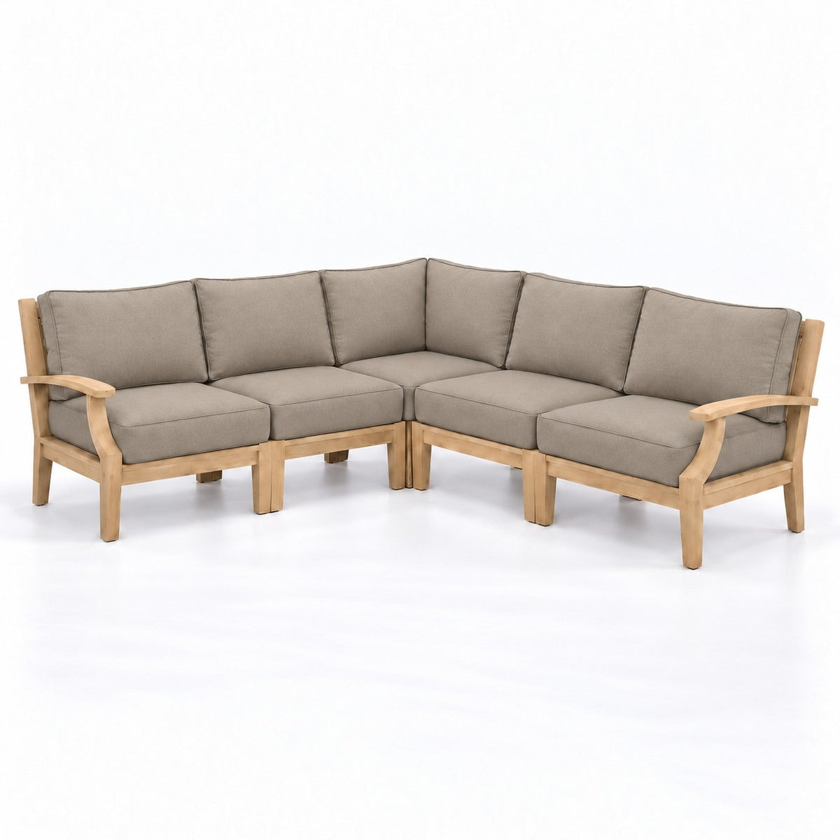 Mila Teak Outdoor Corner Sectional Set – 5 Piece in Olefin Tan & Brown | Jr's Patio San Diego