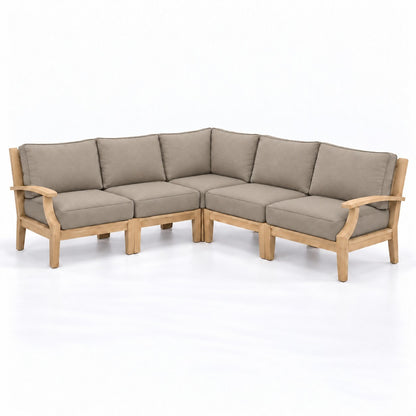 Mila Teak Outdoor Corner Sectional Set – 5 Piece in Olefin Tan & Brown | Jr's Patio San Diego