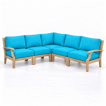 Mila Teak Outdoor Corner Sectional Set – 5 Piece in Olefin Turquoise | Jr's Patio San Diego