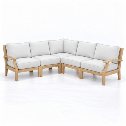 Mila Teak Outdoor Corner Sectional Set – 5 Piece in Olefin White | Jr's Patio San Diego