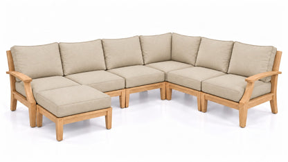 Mila Teak Outdoor Corner Sectional with Ottoman – 7 Piece in Olefin Beige | Jr's Patio San Diego