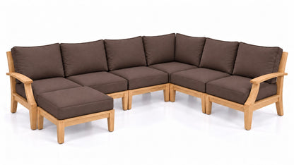 Mila Teak Outdoor Corner Sectional with Ottoman – 7 Piece in Olefin Dark Brown | Jr's Patio San Diego