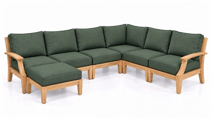 Mila Teak Outdoor Corner Sectional with Ottoman – 7 Piece in Olefin Dark Green | Jr's Patio San Diego