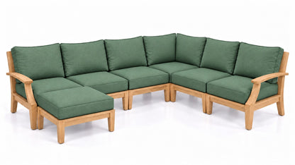Mila Teak Outdoor Corner Sectional with Ottoman – 7 Piece in Olefin Green | Jr's Patio San Diego