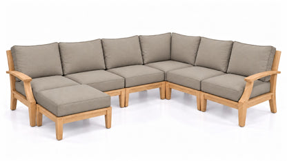 Mila Teak Outdoor Corner Sectional with Ottoman – 7 Piece in Olefin Tan & Brown | Jr's Patio San Diego