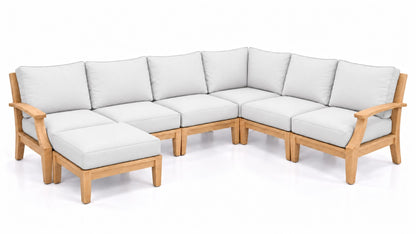 Mila Teak Outdoor Corner Sectional with Ottoman – 7 Piece in Olefin White | Jr's Patio San Diego