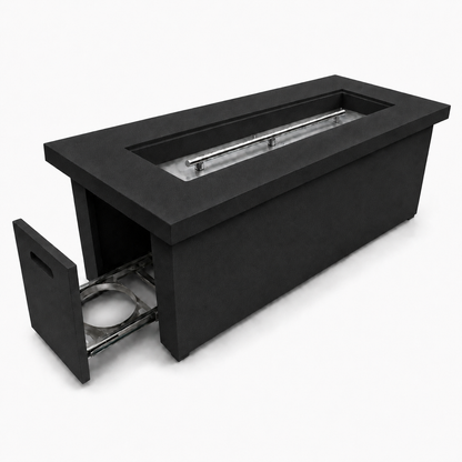 JRC60T Black concrete fire pit — hidden propane tank compartment | Jr's Patio