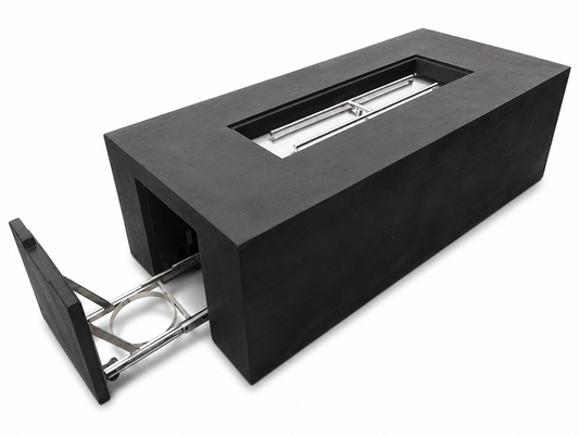 JRC72T Black concrete fire pit — hidden propane tank compartment | Jr's Patio