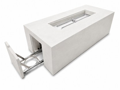 JRC72T White concrete fire pit — hidden propane tank compartment | Jr's Patio