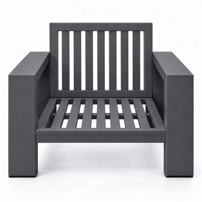 Kai Aluminum Club Chair – Graphite Gray frame without cushions, front