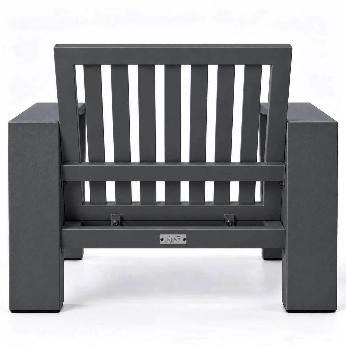 Kai Aluminum Club Chair – Graphite Gray frame without cushions, rear