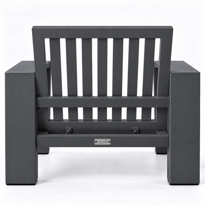 Kai Aluminum Club Chair – Graphite Gray frame without cushions, rear