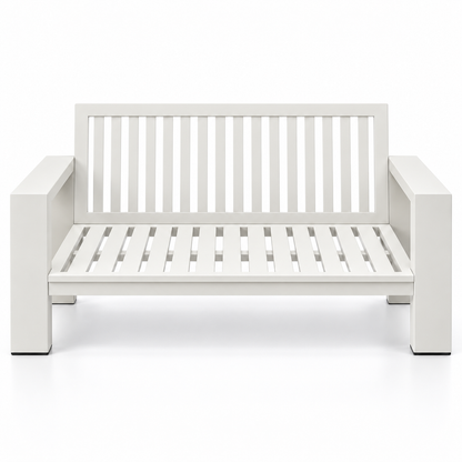 Kai Aluminum Loveseat – Beige frame without cushions, front