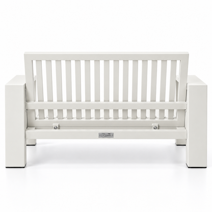 Kai Aluminum Loveseat – Beige frame without cushions, rear
