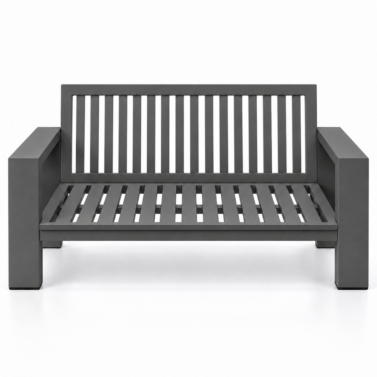 Kai Aluminum Loveseat – Graphite Gray frame without cushions, front