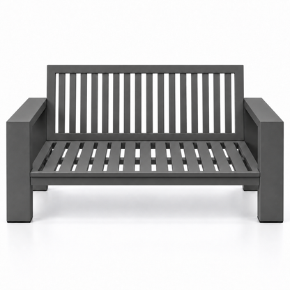 Kai Aluminum Loveseat – Graphite Gray frame without cushions, front