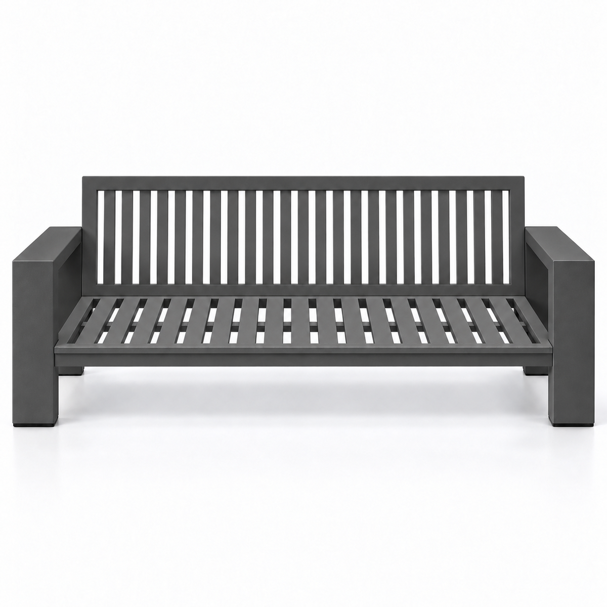 Kai Aluminum Sofa – Graphite Gray frame without cushions, front
